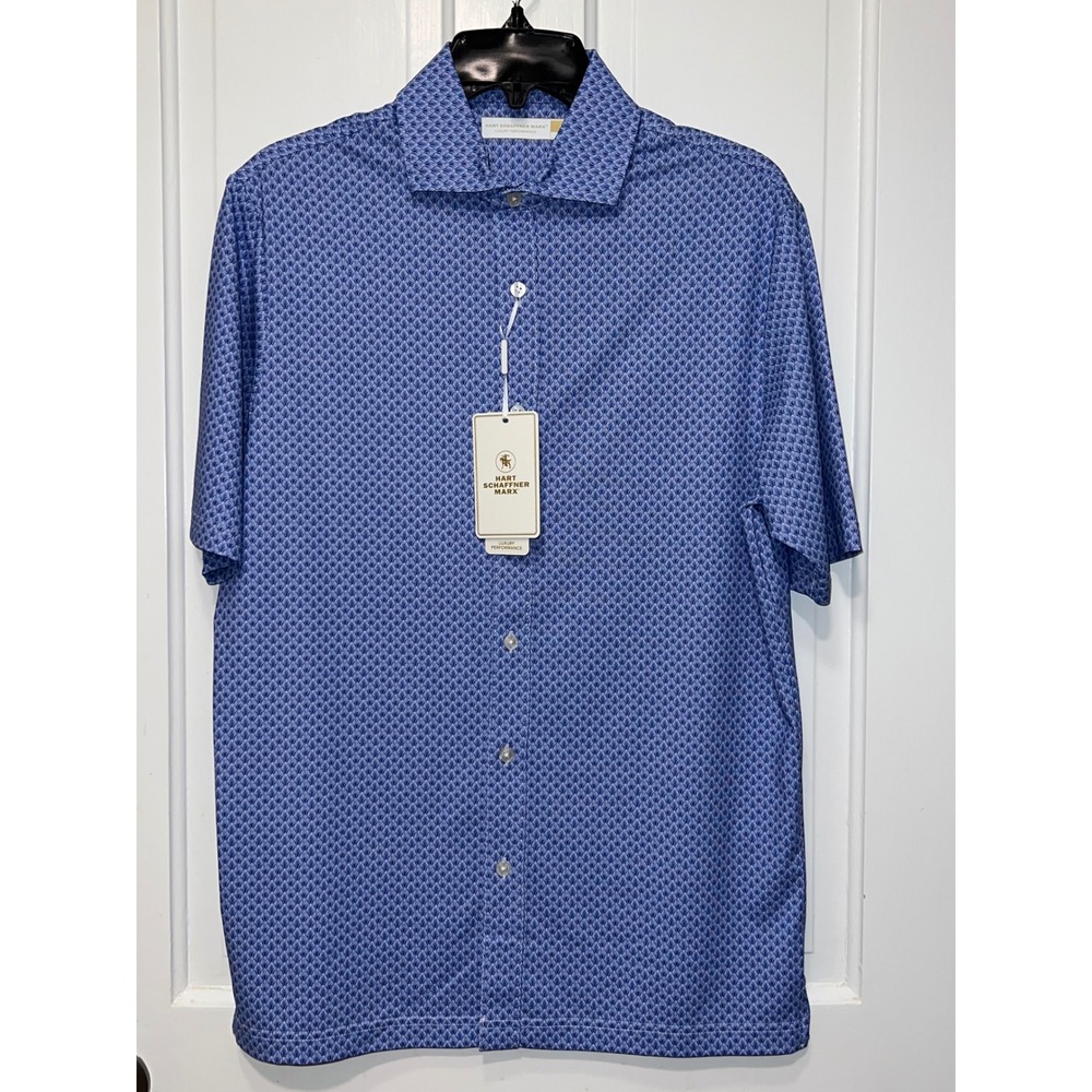Hart Schaffner Marx Mens Blue Luxury Performance Geometric Print Shirt Small NWT